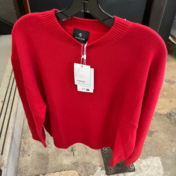 NWT ANINE BING Lee Cashmere Crewneck Sweater Scarlet Red - Picture 7 of 8